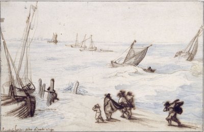Spiaggia con barche a vela e mare in tempesta da Jan the Elder Brueghel